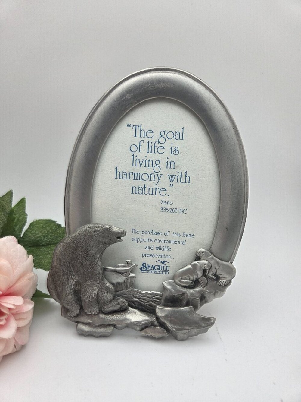 Vintage Seagull 1992 Oval Pewter Photo Frame Nature Bear Artic